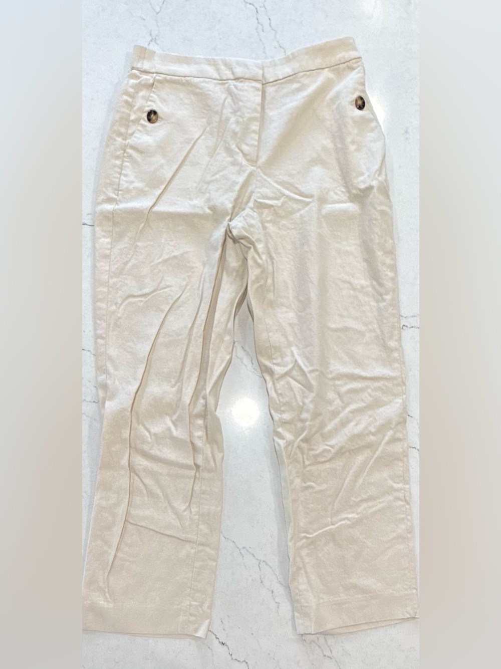 J.CREW Ivory Linen Cotton Blend Chino Pants Women's 14 Relaxed Straight Pockets